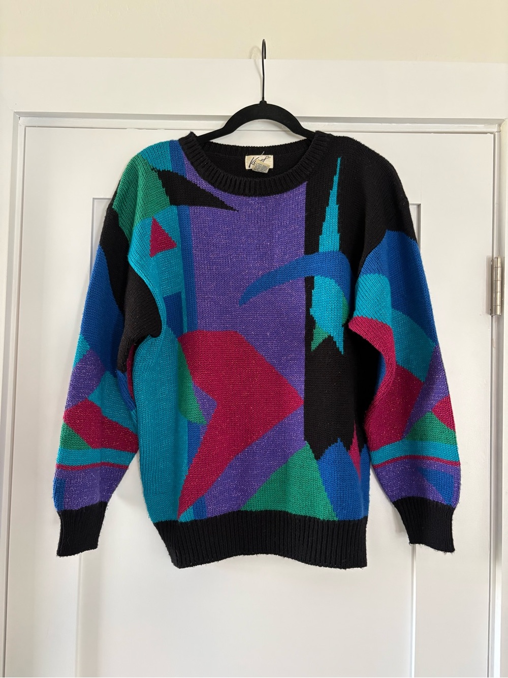 Vintage 80s 90s Koret Metallic Shimmer Abstract Geometric Sweater L